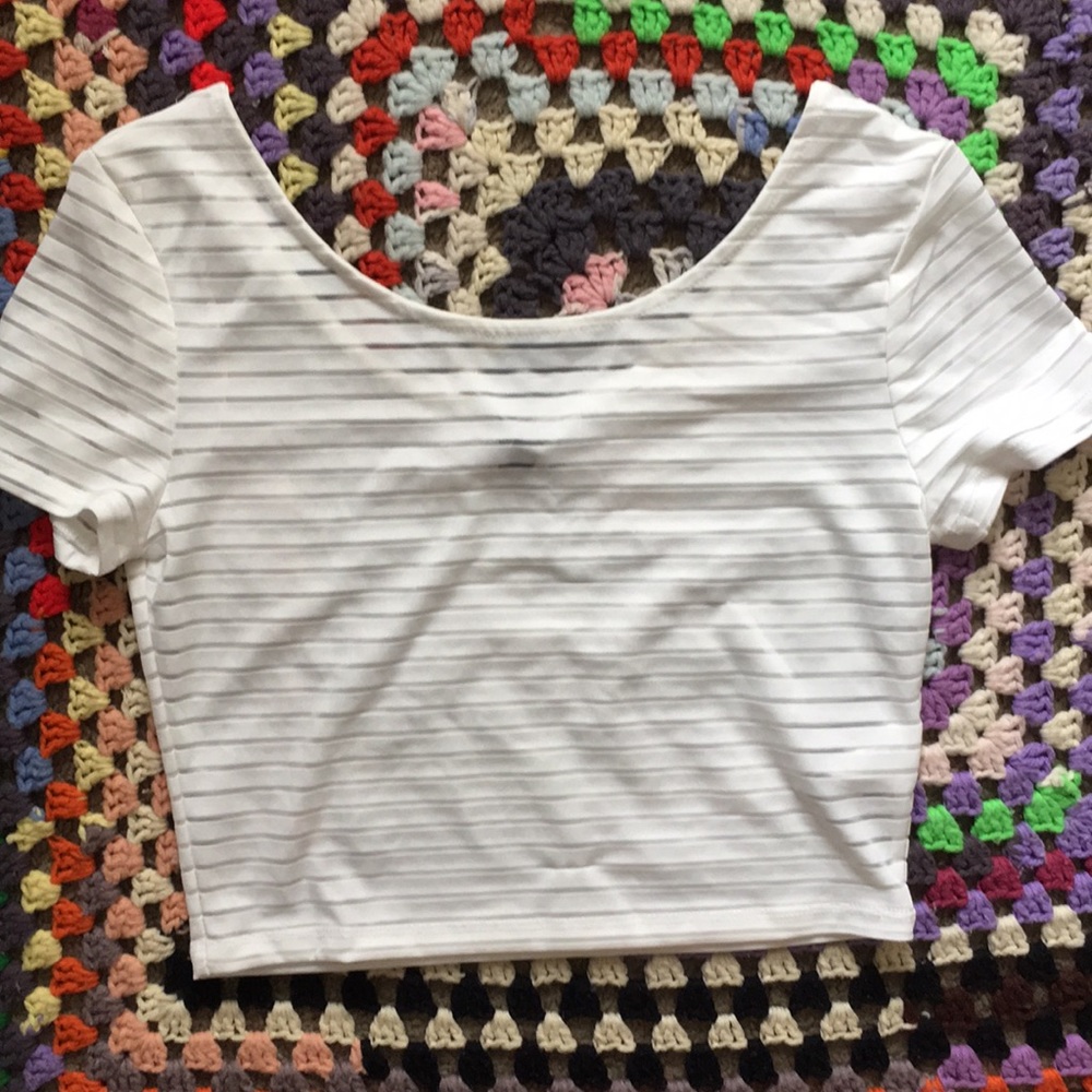 NWOT White see-through stripes crop top